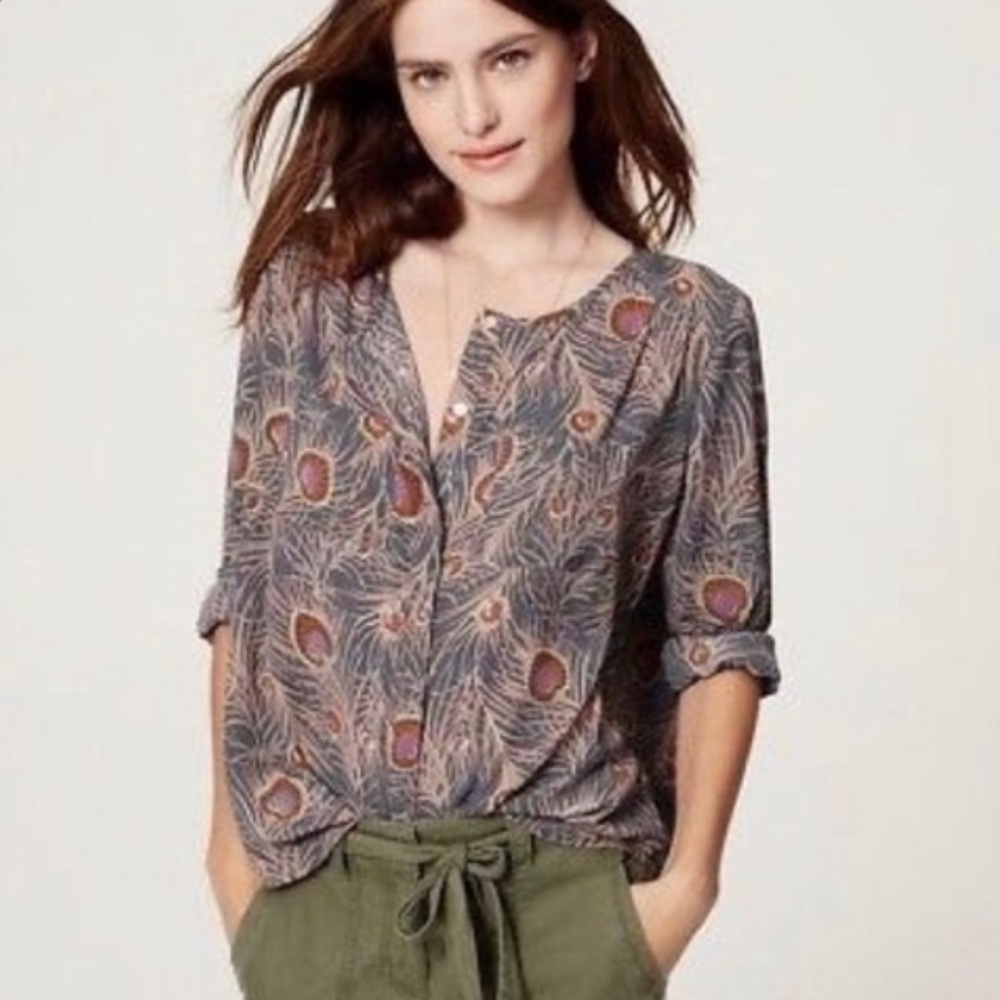 LOFT Peacock Feather Button Down Blouse